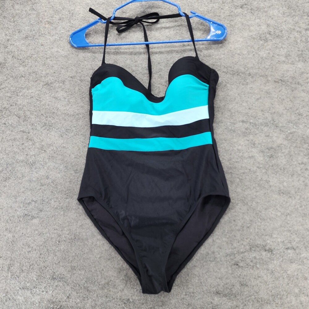 Sandflower One Piece Swimsuit Womens Medium 8-10 Black Blue Swimwear